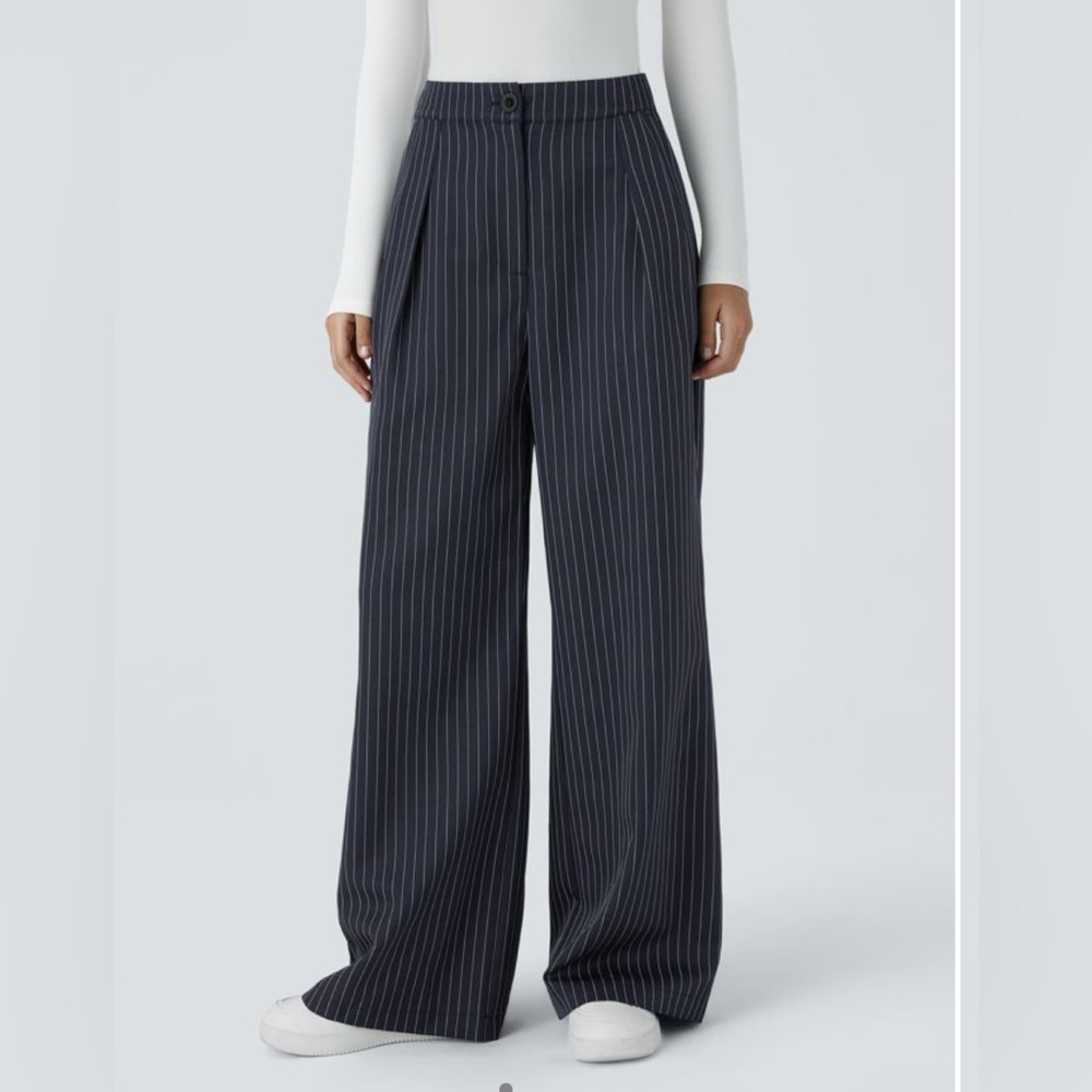 Halara High Waisted Slit Pocket Wide Leg Striped Work Pant NWT Size M - Picture 3 of 8